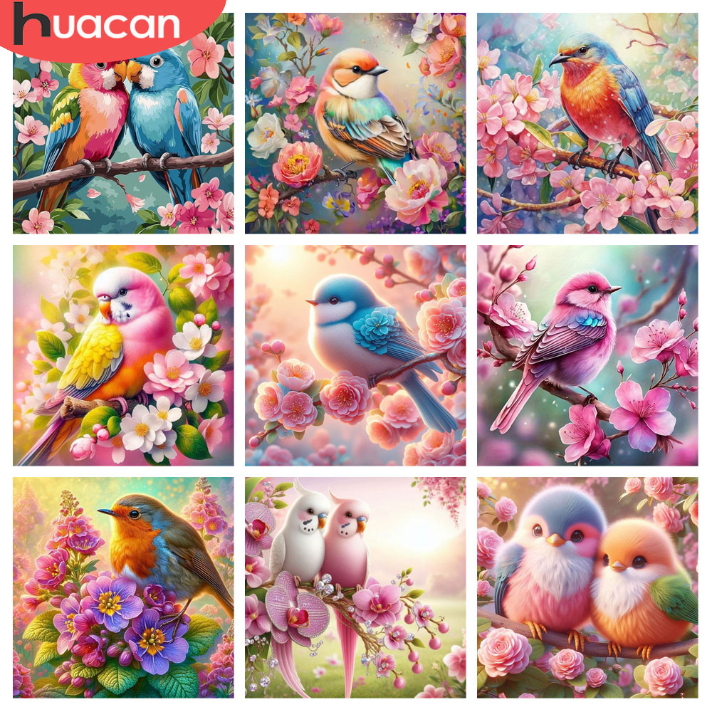 Photo Mosaic Print - HUACAN Diamentowe Malowanie Ptak Kwiat Zwierzę